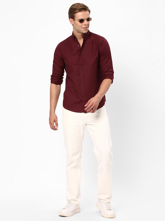 Men Cotton Blend Regular Fit Button-Down Collar Solid Shirt
