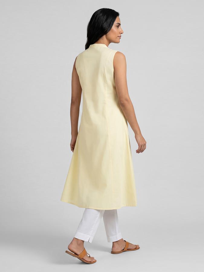 R&B Yellow Embroidered Women Sleeveless Mandarin Collar Kurta