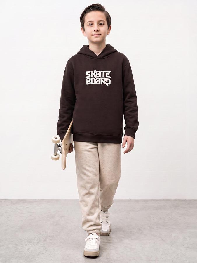 R&B Boys Brown Graphic Print Hooded Long Sleeves Sweatshirt