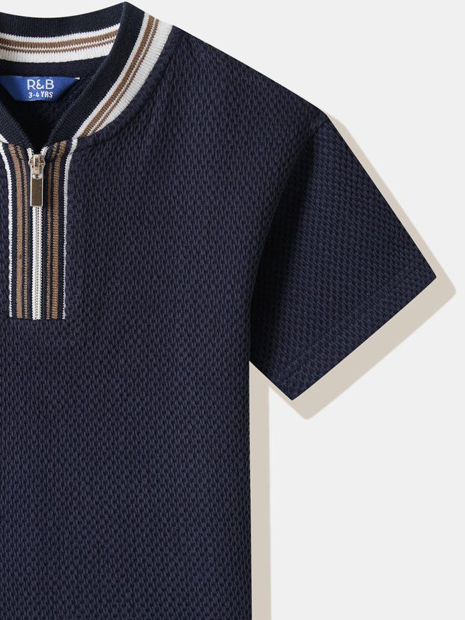 Boys Cotton Regular Fit Zip Neck Solid T-shirt