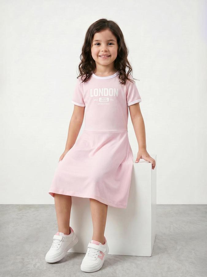 R&B Pink Cotton Printed Girls Dresses
