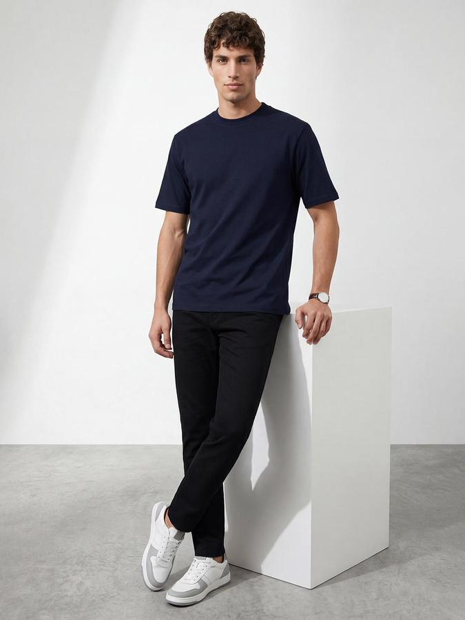 R&B Blue Men Solid Short Sleeves Tshirt