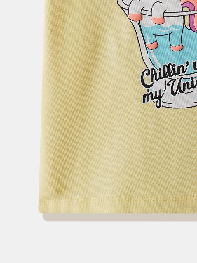 Girls Cotton Regular Fit Crew Neck Graphic T-shirt