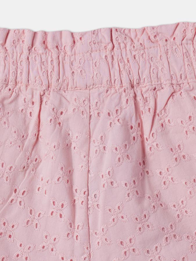 Girls Cotton Embroidered High-Waist Cuffed Hem Shorts