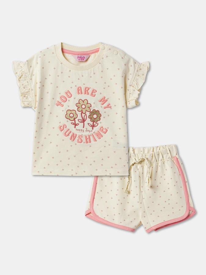 Girls Printed Round-Neck Top & Shorts image number 0