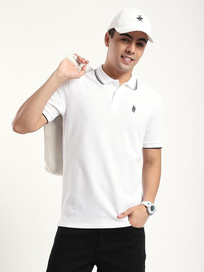 R&B Men White Solid Short Sleeves Polo Tshirt
