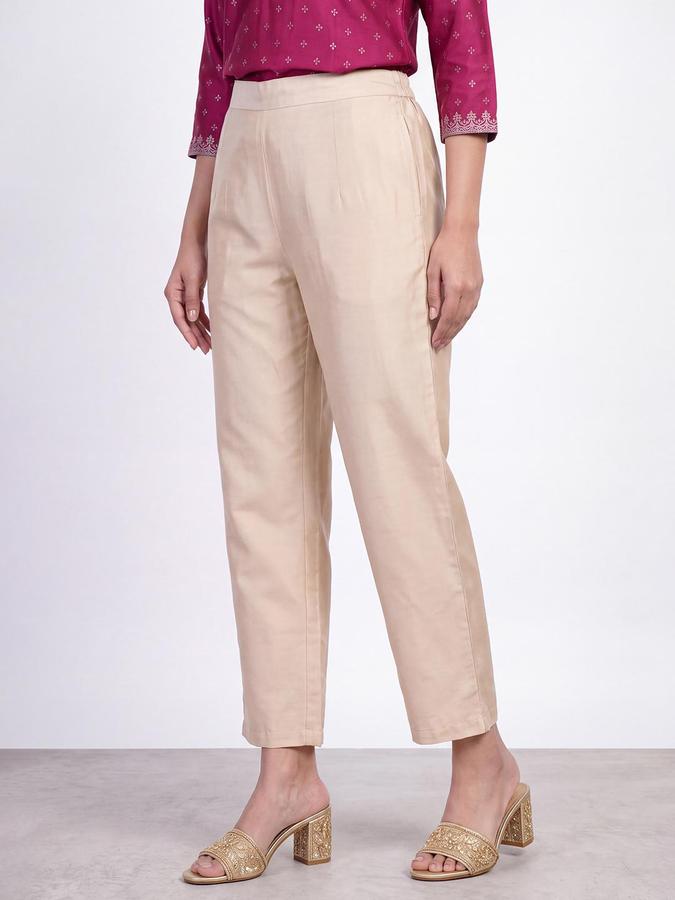 R&B Women Beige Solid Narrow Ethnic Pant