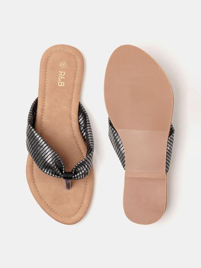R&B Women Black Metallic Textured Slip On Flats