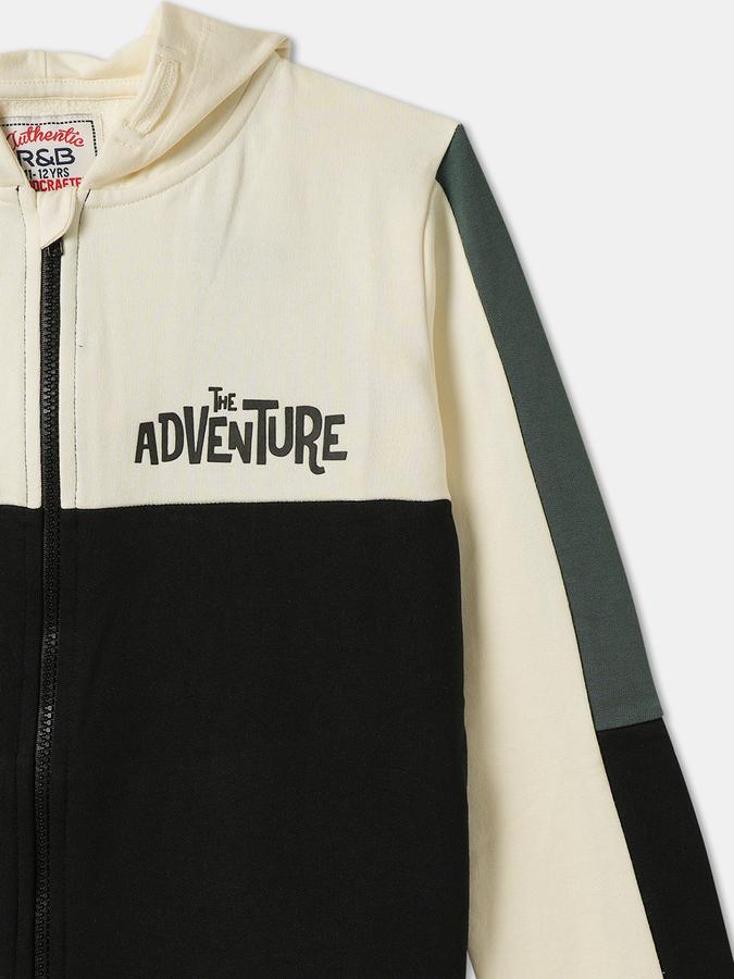 Boys Cotton Hooded Zip Up Colour-block Jacket