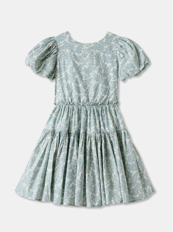 R&B Off White Floral Printed Girls Short Sleeves Dress
