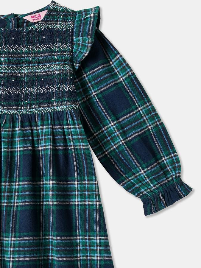 R&B Girls' Green Checked Dress