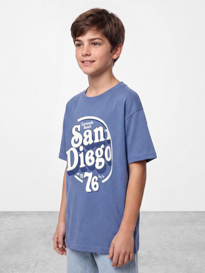 R&B Boys Blue Graphic Print Short Sleeves Round Neck Pure Cotton T-Shirt
