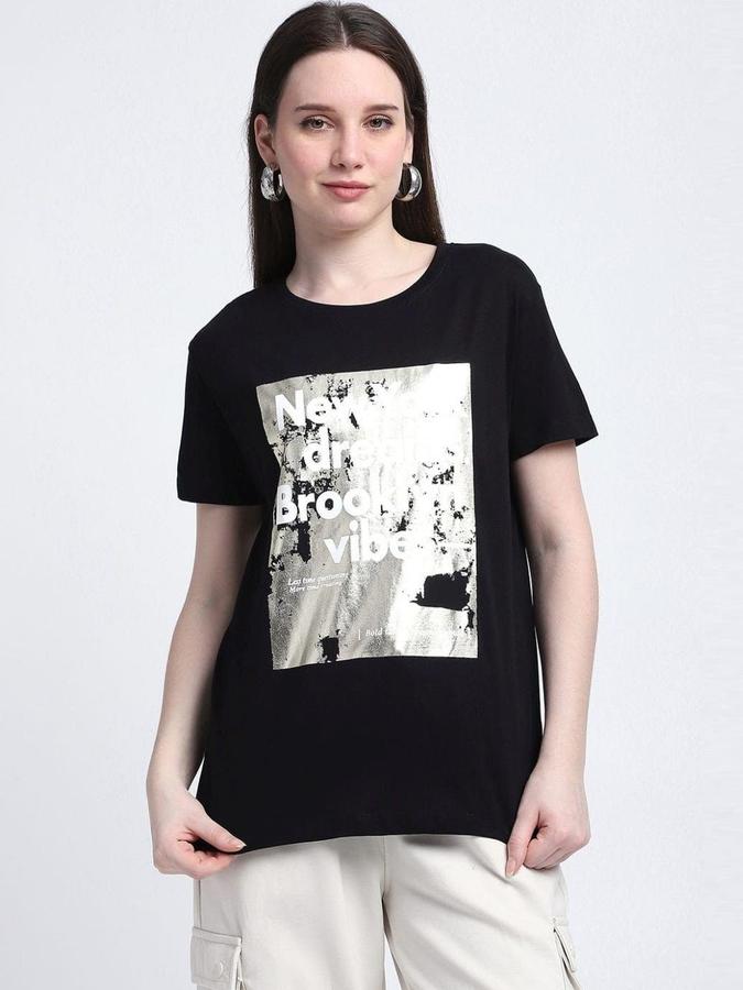 Women Cotton Regular Fit Crew Neck Graphic T-shirt