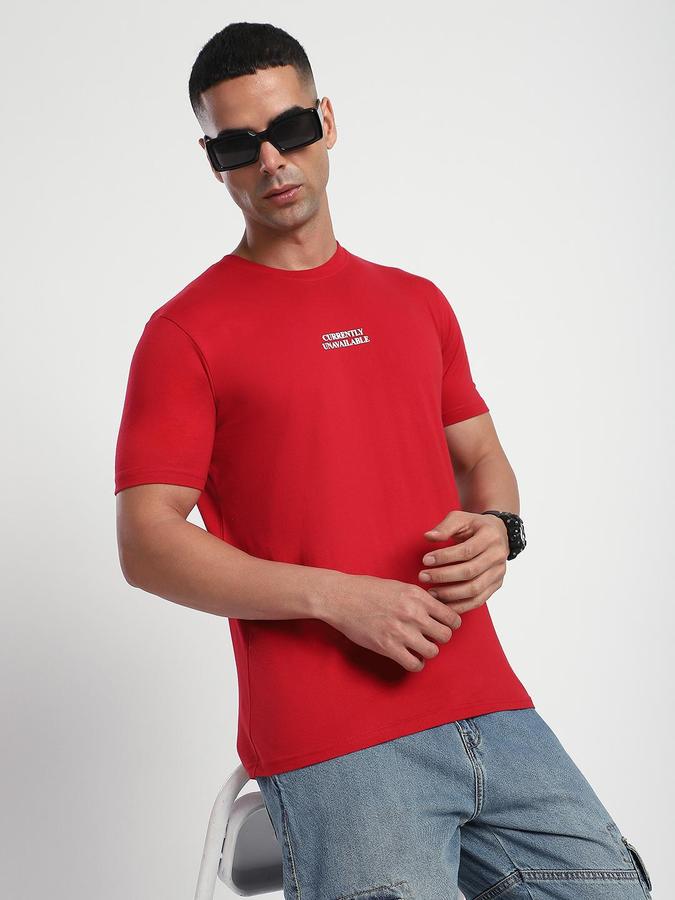R&B Men Red Typography Printed Pure Cotton Short Sleeves Tshirt