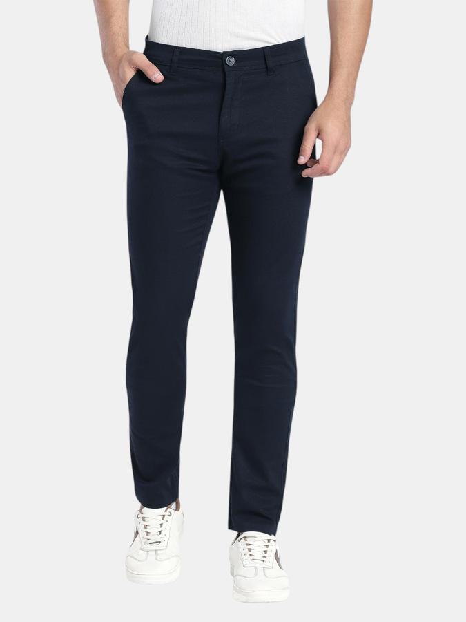 R&B Navy Blue Slim Fit Men Mid Rise Trouser