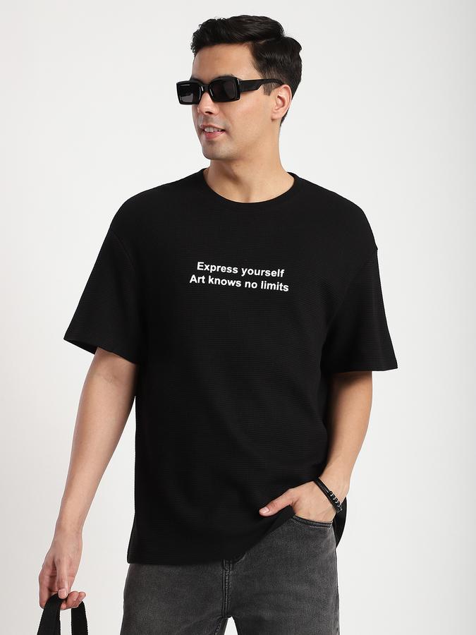 Men Cotton Loose Fit Crew Neck Typographic T-shirt