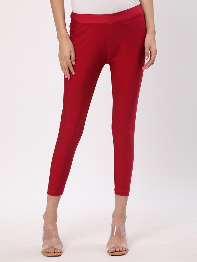 Women Nylon Blend Elasticated Waist Ankle Length Solid Leggings