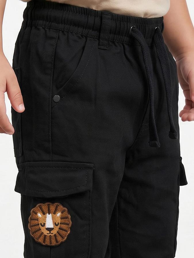 R&B Boy's Black Regular Fit Cargos Trousers
