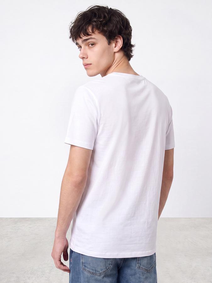 R&B Men White Graphic Print Short Sleeves Pure Cotton Tshirt