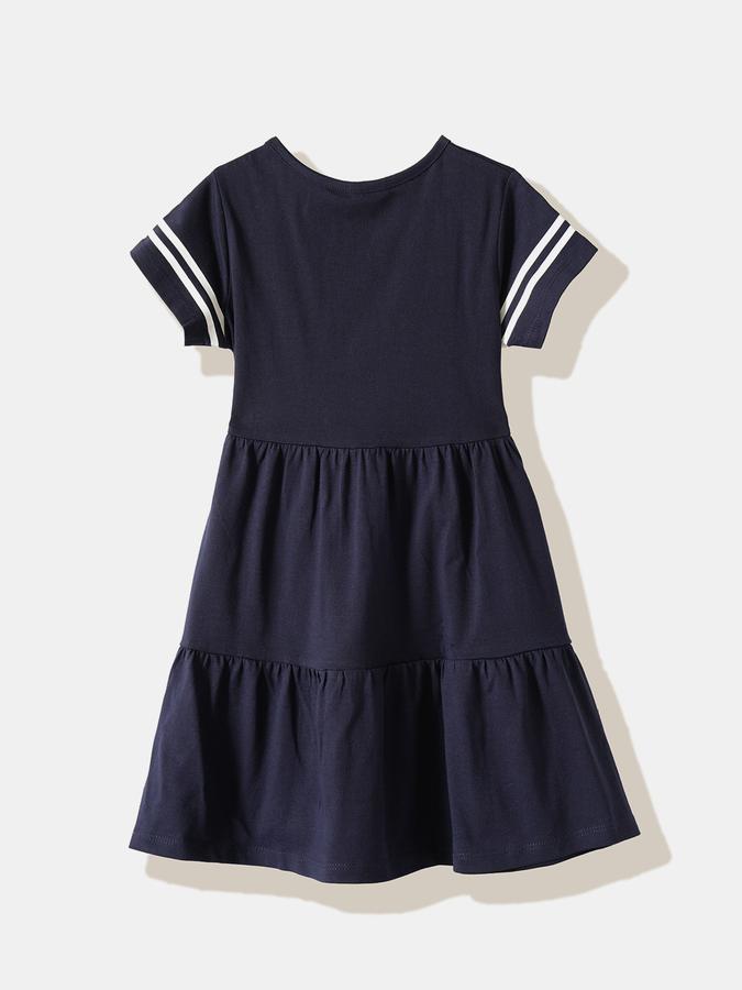 Girls Cotton Regular Fit Crew Neck Printed Dress