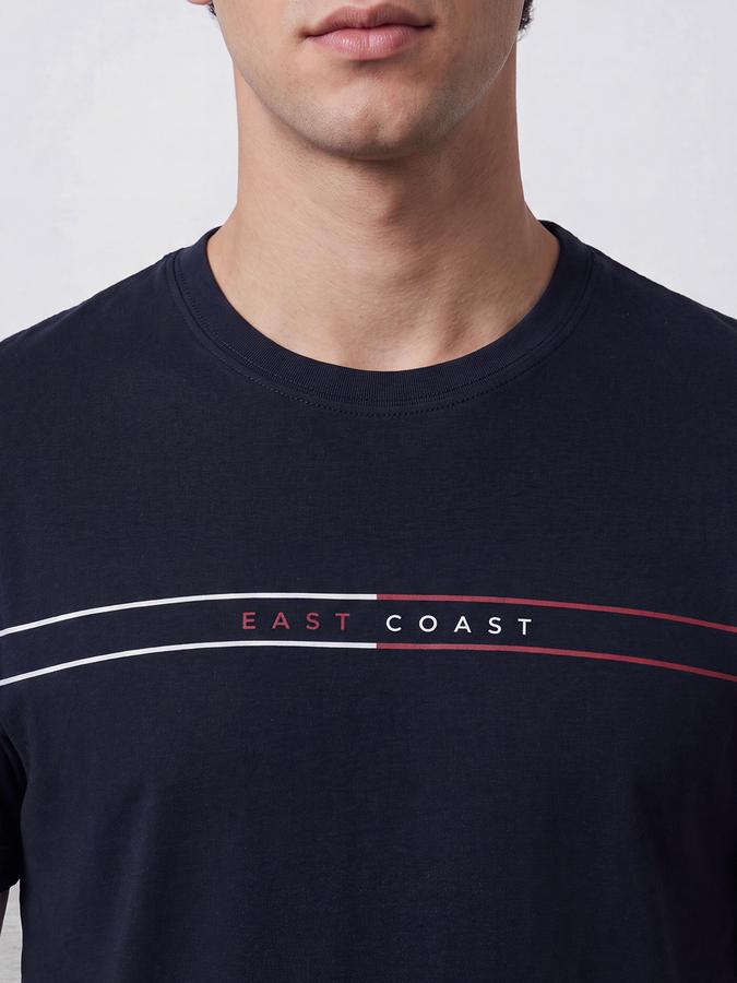 R&B Men Navy Blue Typographic Print Short Sleeves Pure Cotton Tshirt