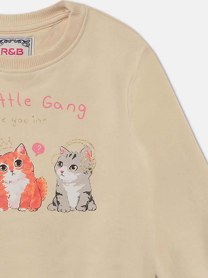 Girls Graphic Print Regular Fit Full Sleeve Crew Neck SweaT-Shirt