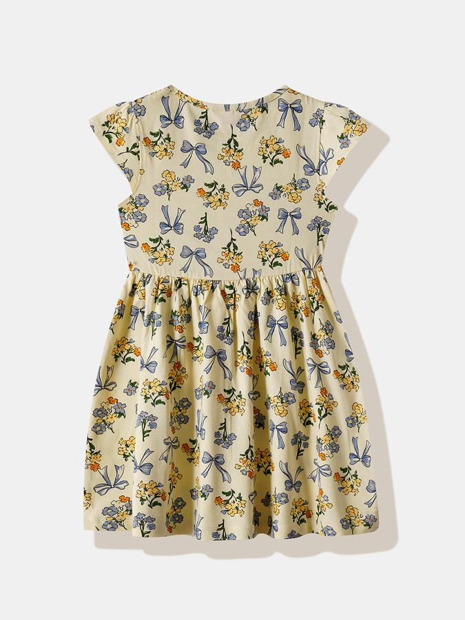 Girls Cotton Regular Fit Round Neck Printed Dress