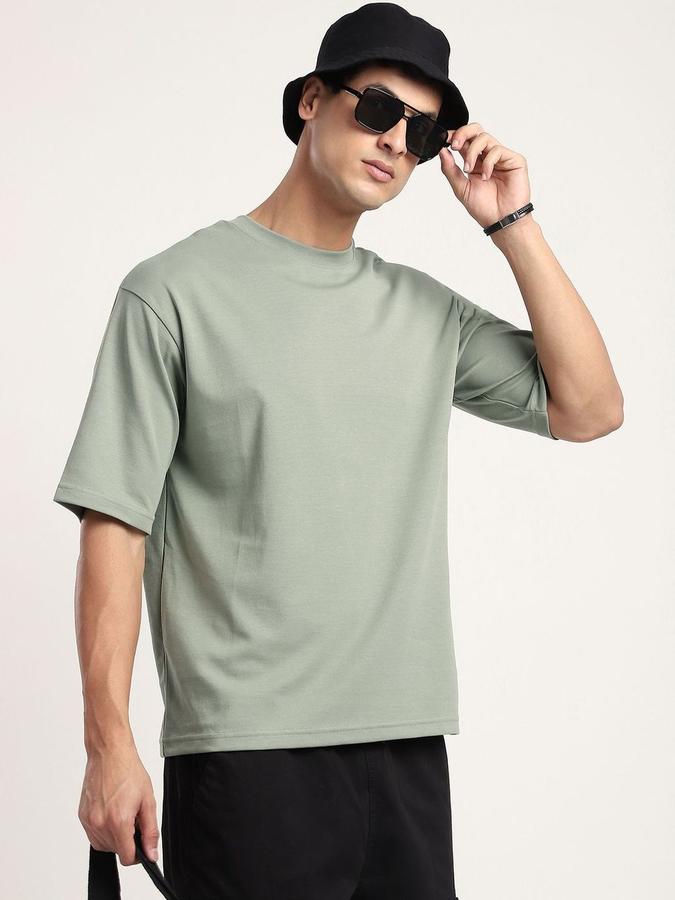 Men Cotton Blend Relaxed Fit Crew Neck Solid T-shirt