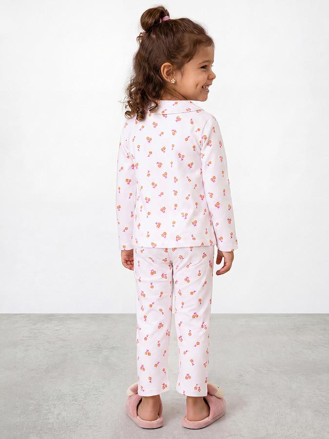 R&B Girls White Floral Print Long Sleeves Top &amp; Pyjamas Set