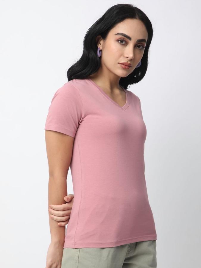 Women Cotton Regular Fit V-Neck Solid T-shirt