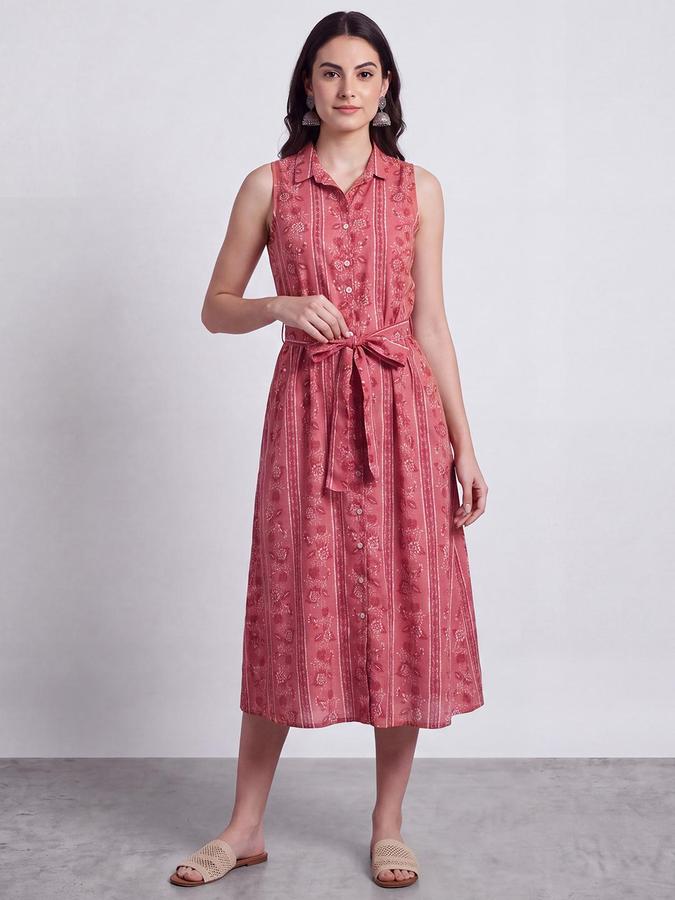 R&B Women Ethnic Orange Floral Print A-Line Dress