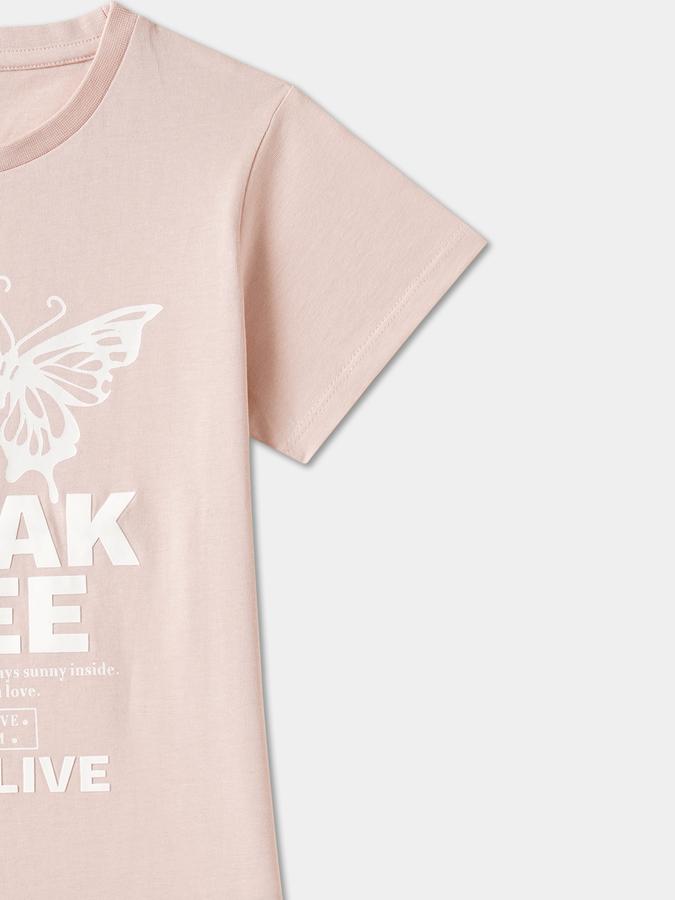 Girls Cotton Regular Fit Crew Neck Graphic T-shirt