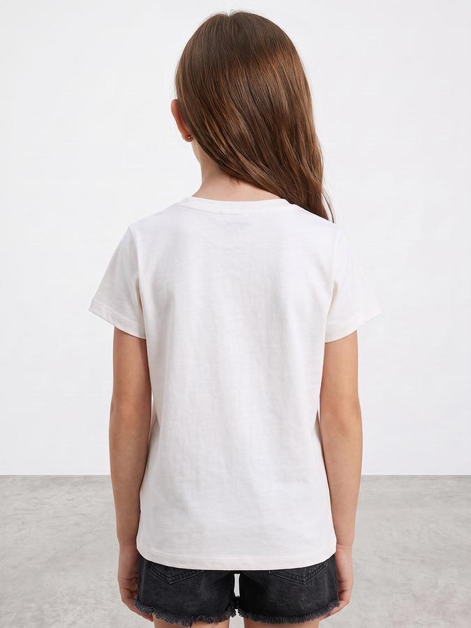 R&B Girls Snow White Typography Print Short Sleeves Round Neck Pure Cotton T-Shirt