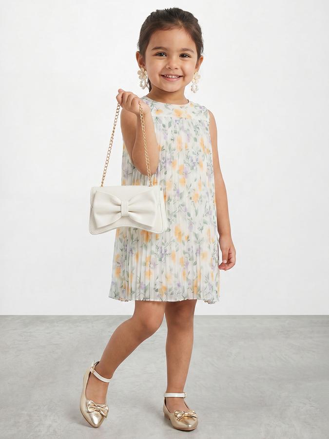 R&B Girl White Floral Print Polyester Sleeveless A-Line Dress