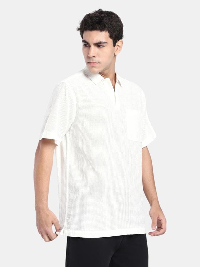 R&B  Cream Textured Men Short Sleeves Regular Fit Shirts