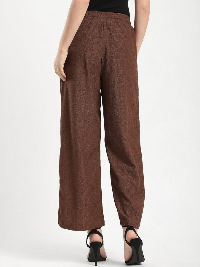 R&B Women Brown Self Design Regular Fit Trousers