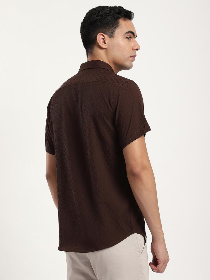 Men Polyester Slim Fit Shirt Collar Textured Shirt