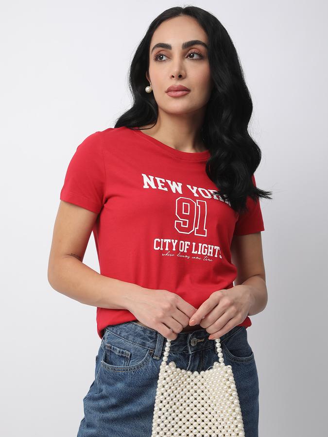 Women Cotton Relaxed Fit Crew Neck Graphic T-shirt