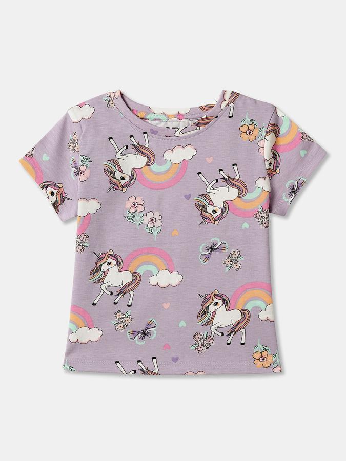 R&B Girls' Lilac Printed T-Shirt