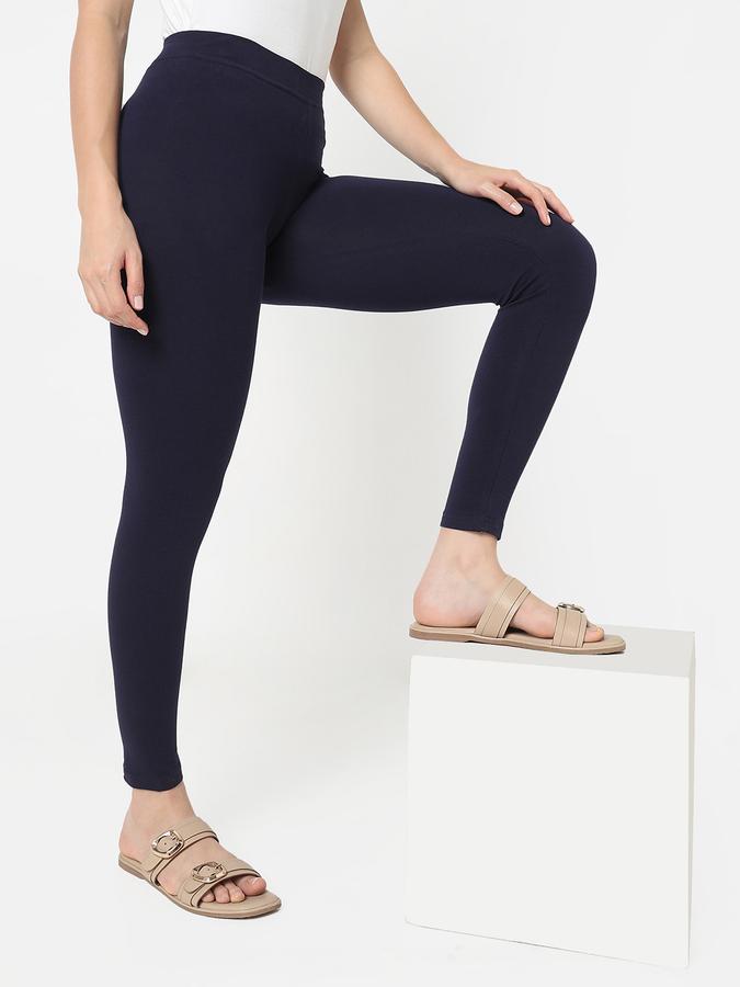 Women Cotton Lycra Elasticated Waist Full Length Solid Leggings