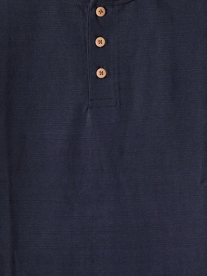 Boys Cotton Regular Fit Henley Self-Design T-shirt
