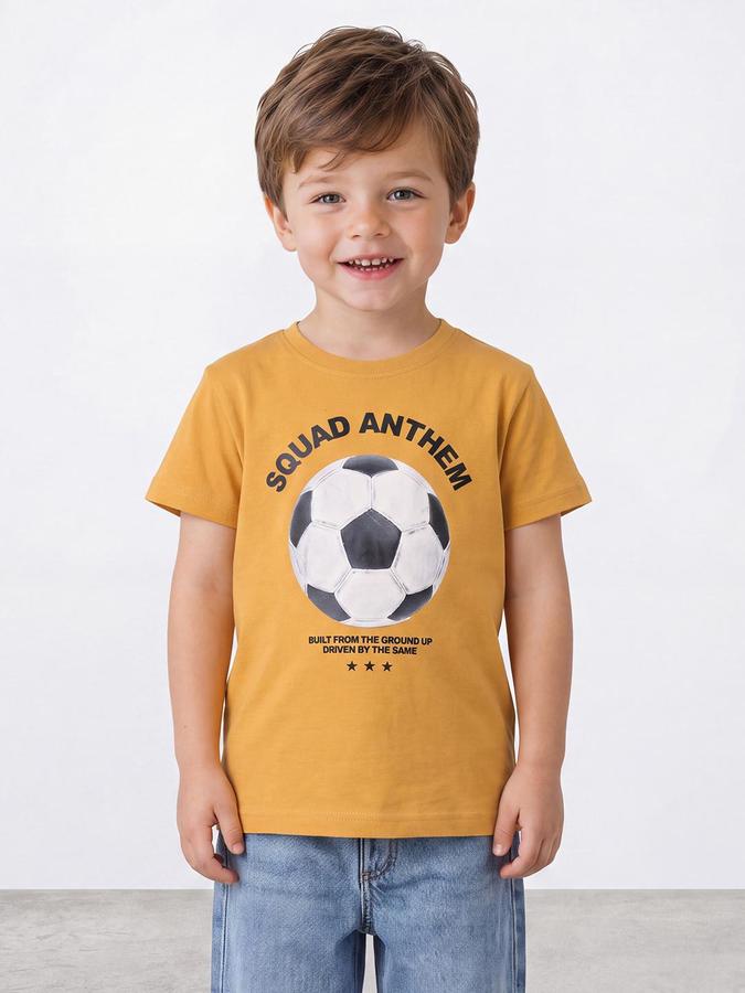 R&B Boys Mustard Short Sleeve Round Neck Football Graphic T-Shirt