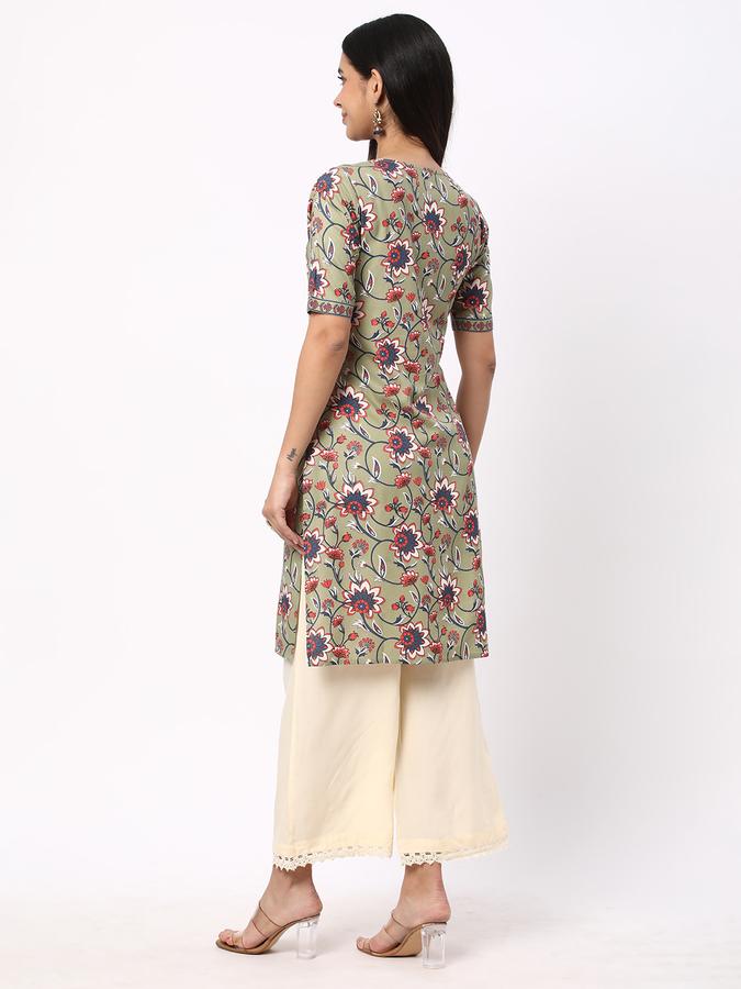 Women Floral Print No Darts Straight Kurta image number 2