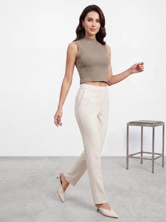 R&B Brown Women Textured Sleeveless Top