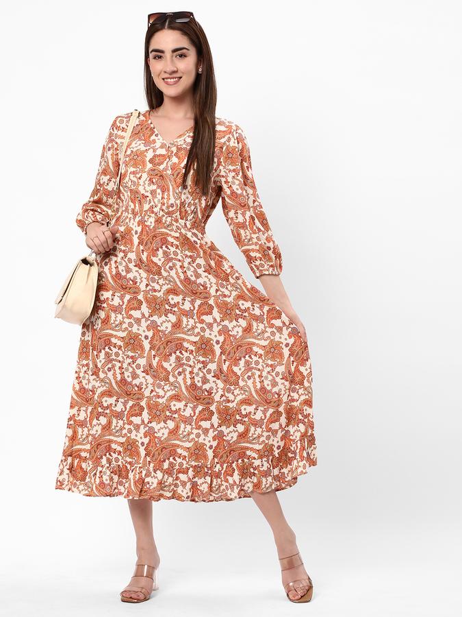 Women Floral Print V-Neck Dress image number 1