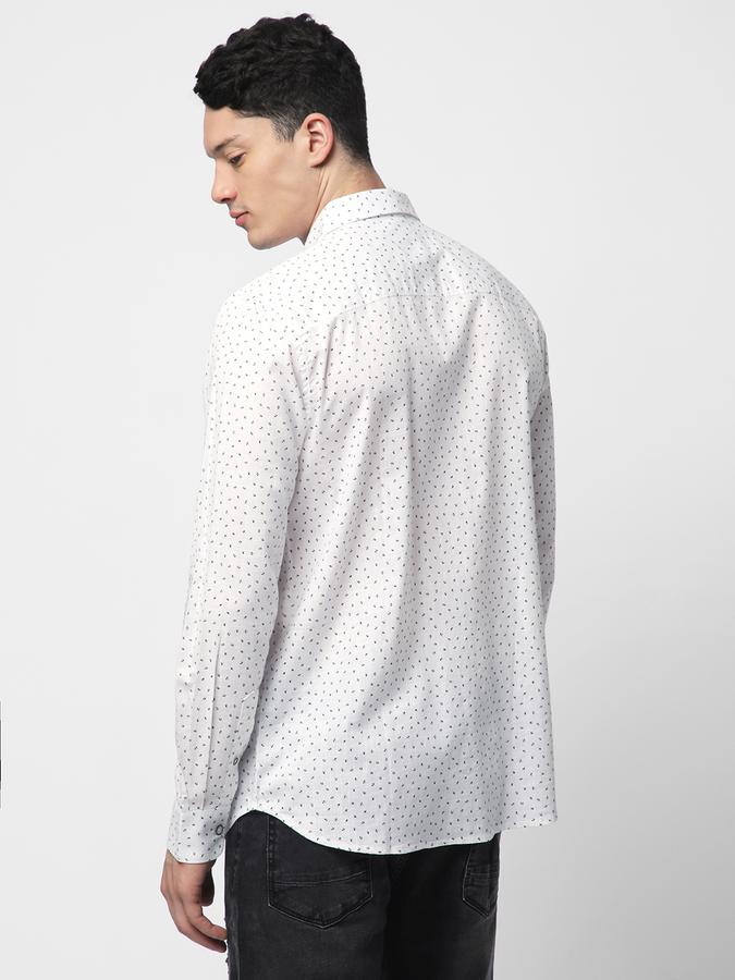 R&B Men's White Printed Shirt