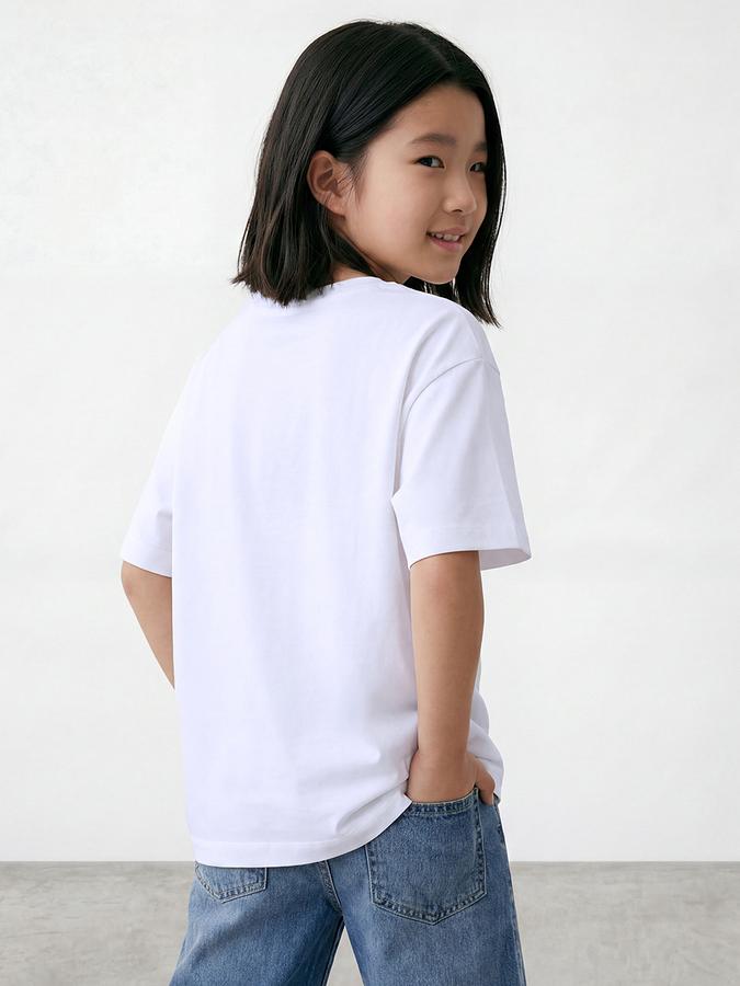 R&B Girls White Regular Fit Typography Short Sleeve T-shirt