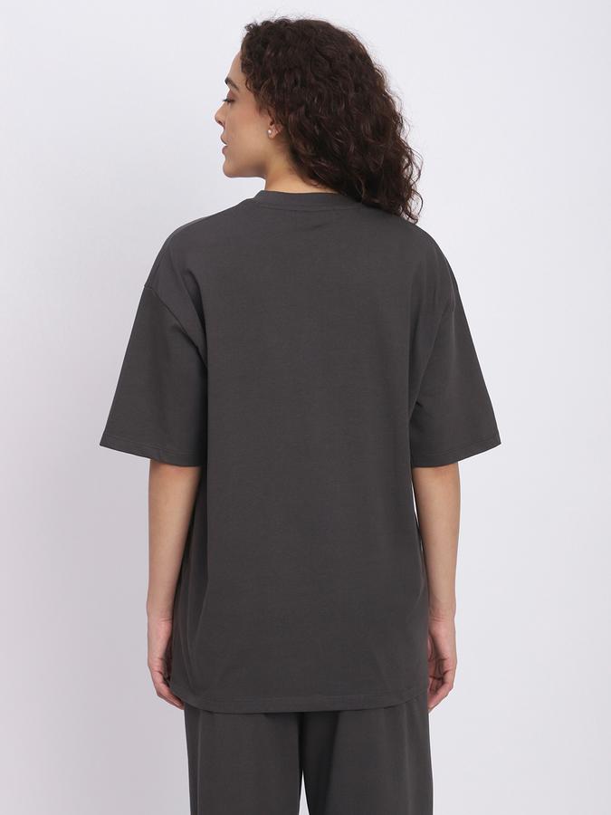 Women Cotton Relaxed Fit Crew Neck Typographic Top