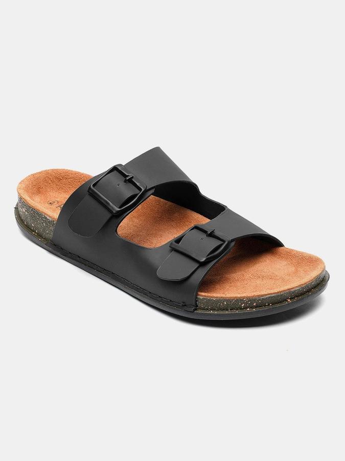 R&B Men Black Solid Buckle Detailing Comfort Flat Sandals