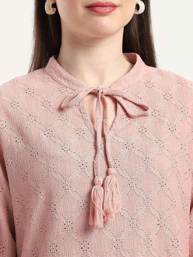 Women Polyester A-Line Short Schiffli Dress